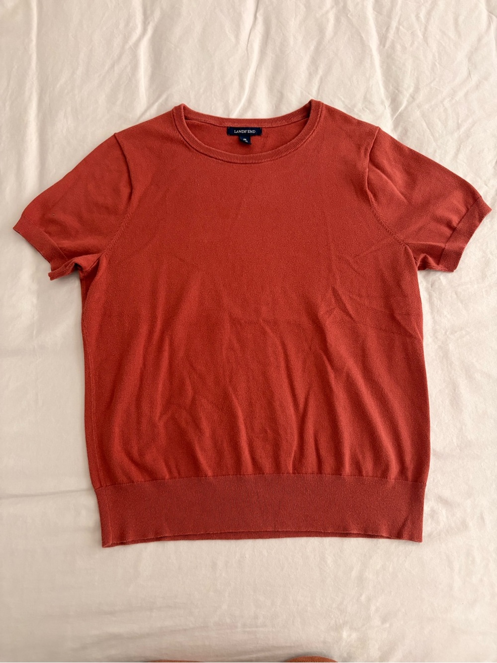 Lands' End Short Sleeve Crewneck Sweater in Brick Red